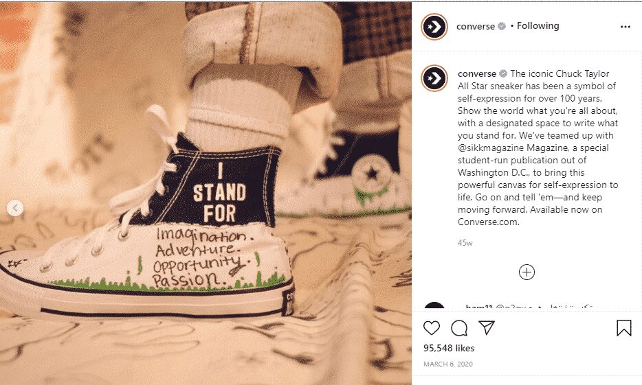 Converse Instagram post of shoe representing self-expression.