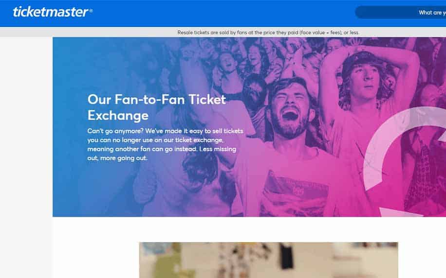screenshot of the ticketmaster homepage